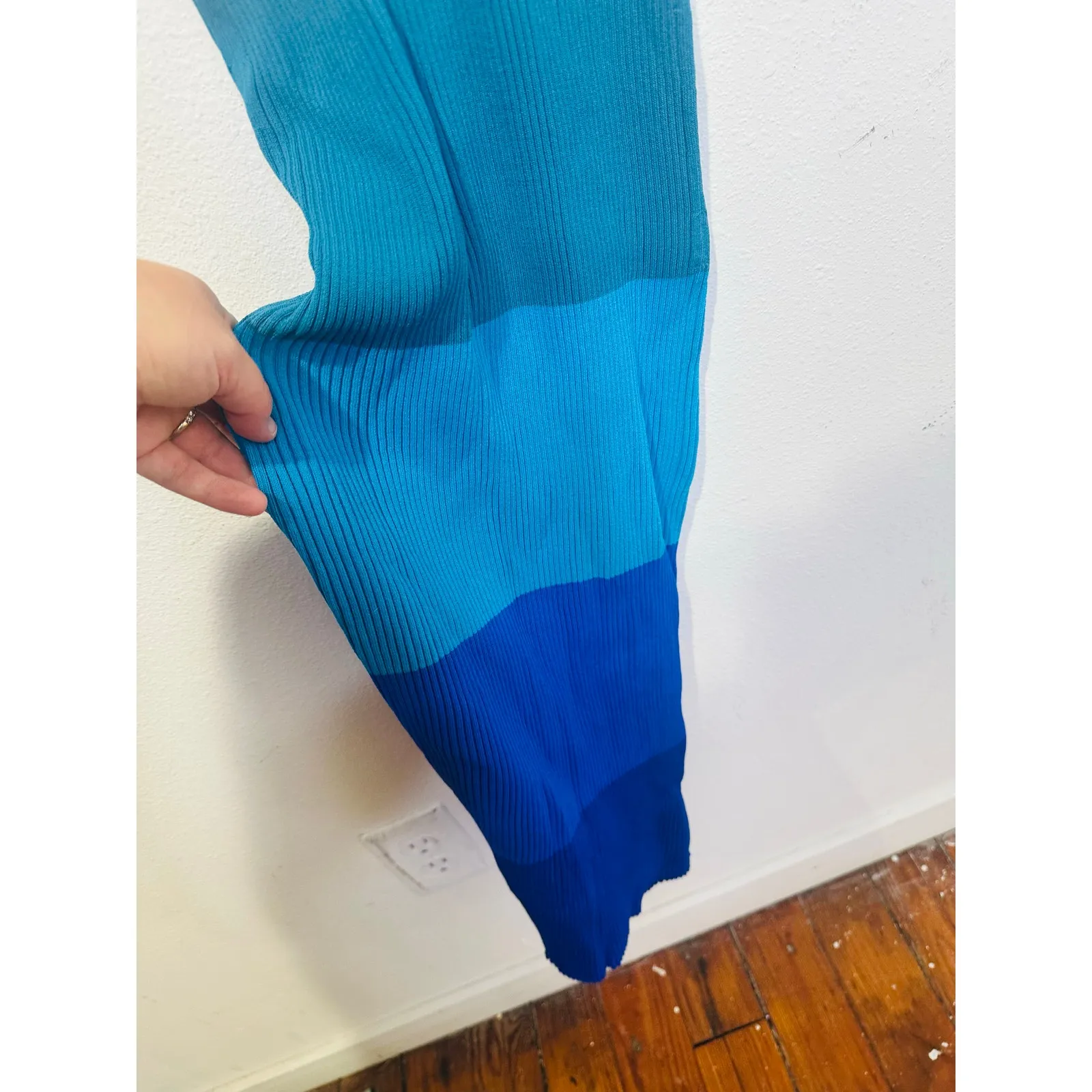 STAUD Blue White Colorblock Stripe Sleeveless V-Neck Dana Midi Dress Size Small - Image 10