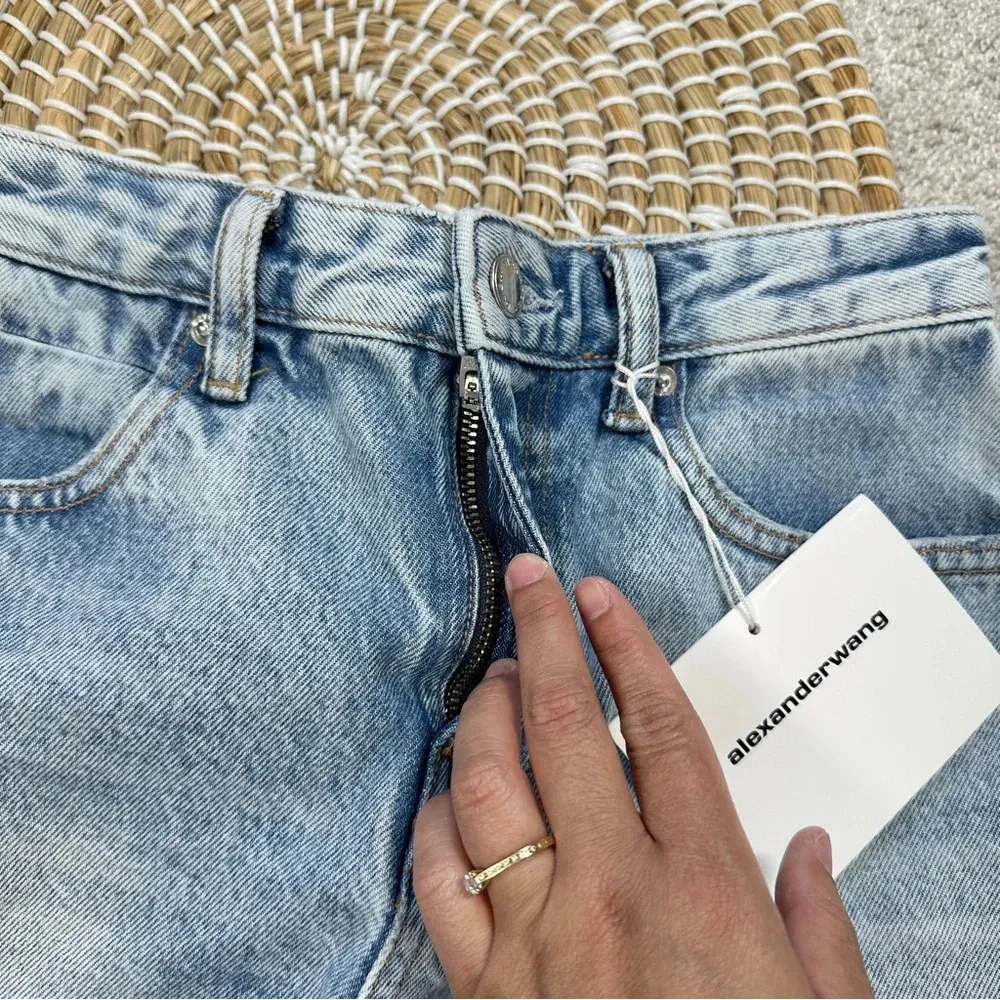 NWT Alexander Wang Bite Zip High Rise Jean Shorts Cut Off in Pebble Bleach 25 - Image 9
