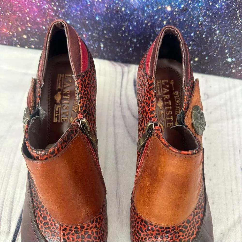 L'Artiste Spring Step Fia Ankle Bootie Heels Sz 39 Colorblock Leather Animal - Image 3