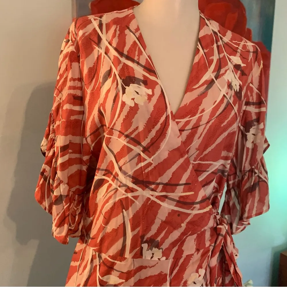AllSaints Wrap Dress S 6 Marlow Kazuno Red Wrap Floral Smart Summer Day Casual - Image 2