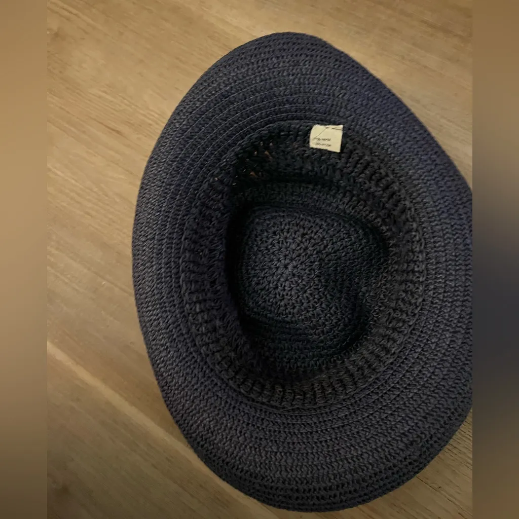 Vintage Blue Woven Straw Hat Paper Nylon - Image 3