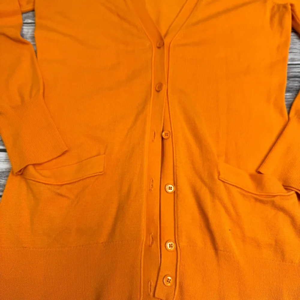 Liz Claiborne Women's Long Sleeve Cardigan S SM Small Bright Orange Tight Knit - Image 5