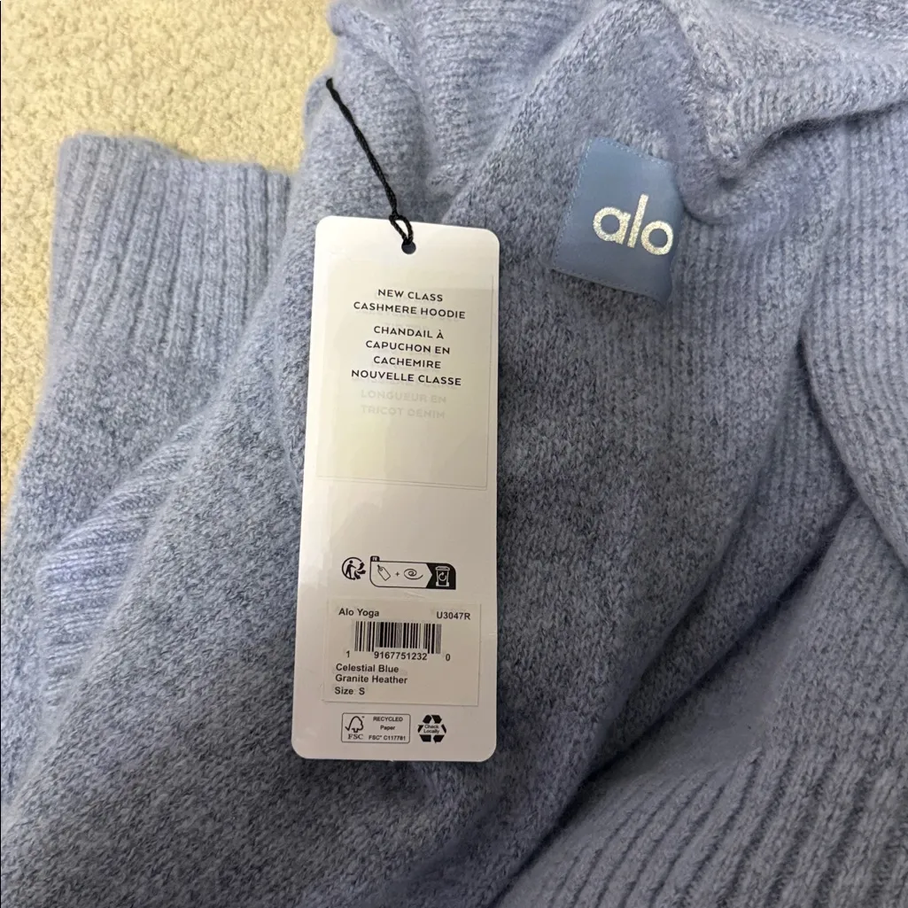 ALO Yoga wool new class cashmere hoodie color celestial blue granite heather - Image 3