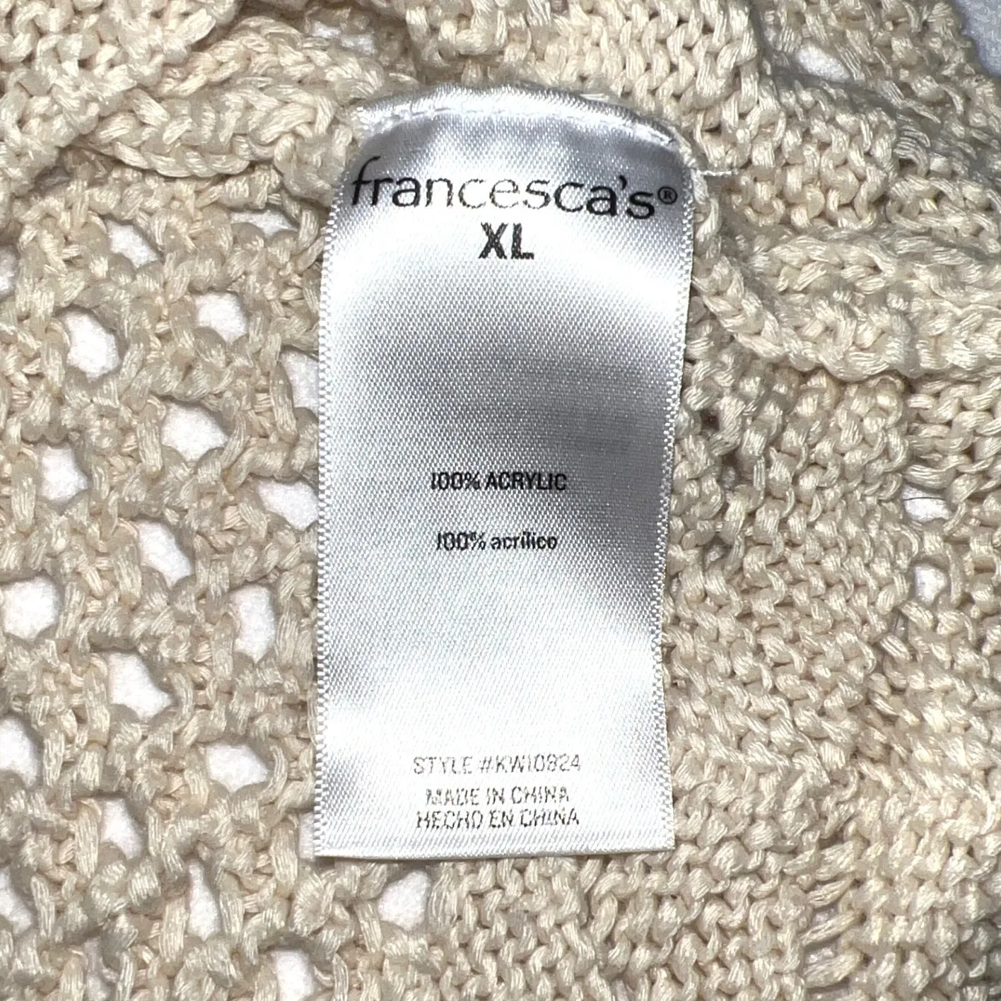 Audrey Parks x Francesca's Open Knit Sweater XL Beige Boho Tie Front EUC - Image 7