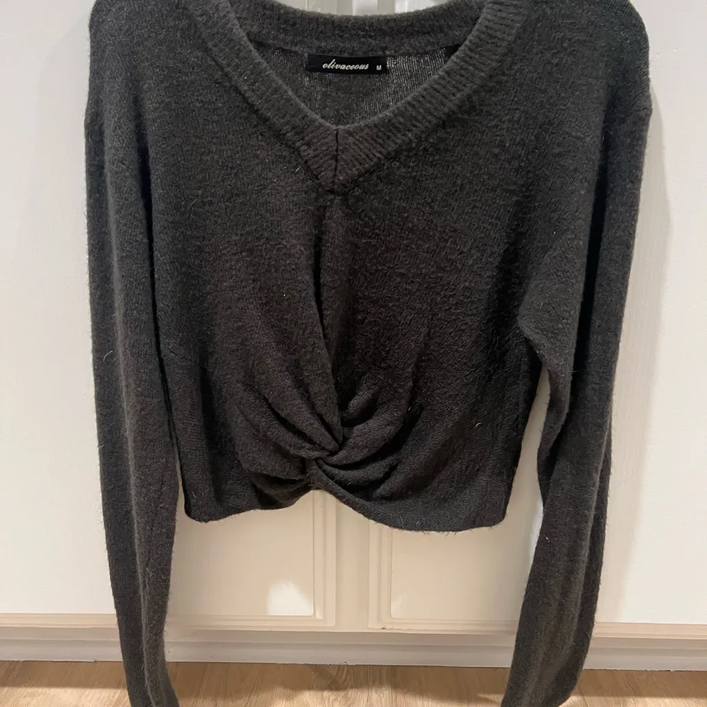 Olivaceous Black V-Neck Sweater - Image 2