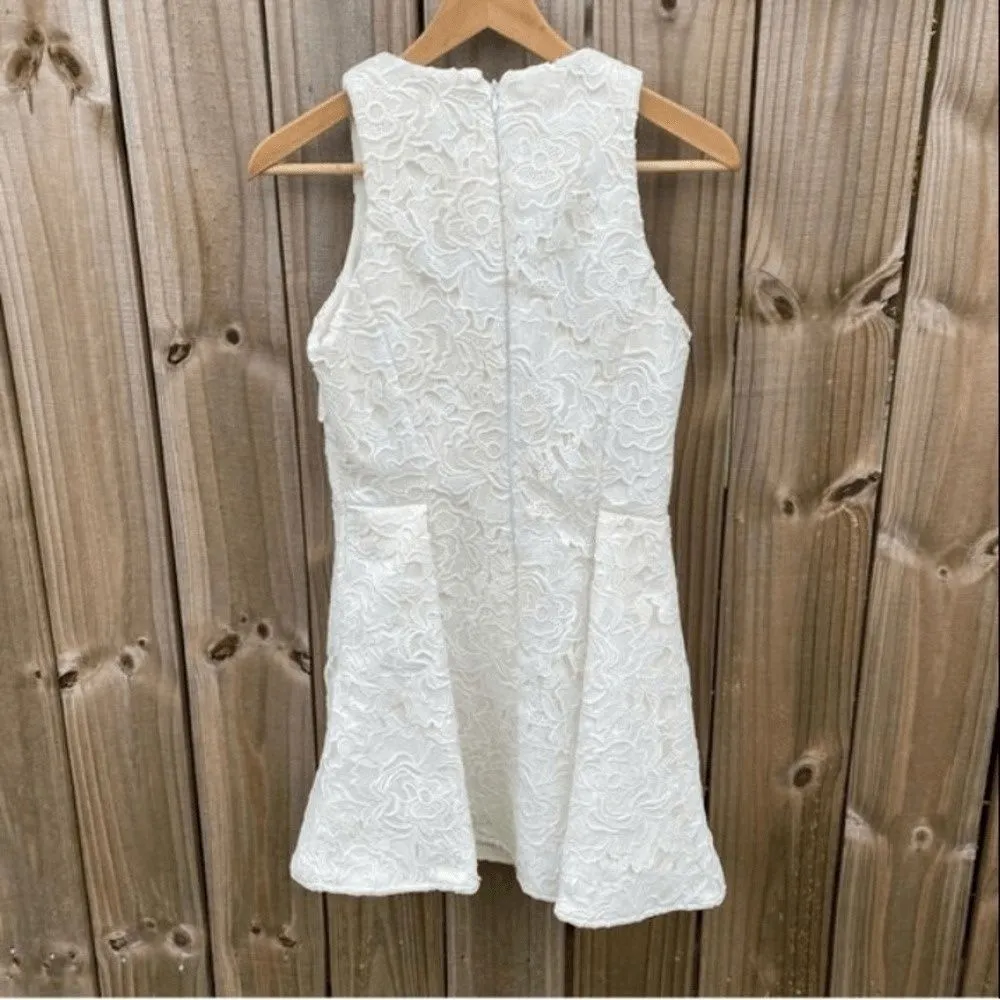 Anthropologie Keepsake Floral Lace Ivory Fit and Flare Mini Dress S Sleeveless White - Image 2