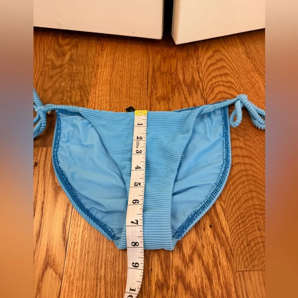 ViX Paula Hermanny Kayla Side Tie Ribbed Blue Bikini Bottoms Size M - Image 9