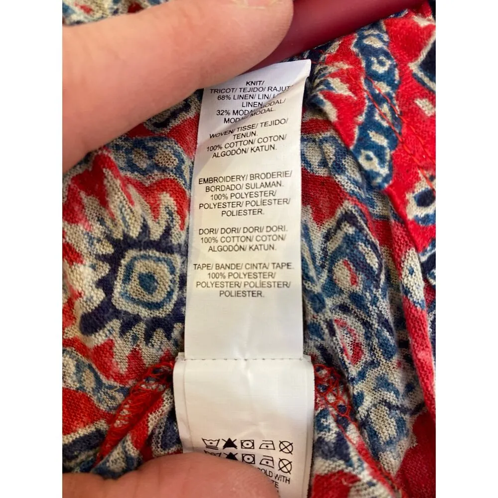 Lucky Brand Boho Tank Top Geometric Indian Print Embroidered Linen EUC Sz M - Image 8