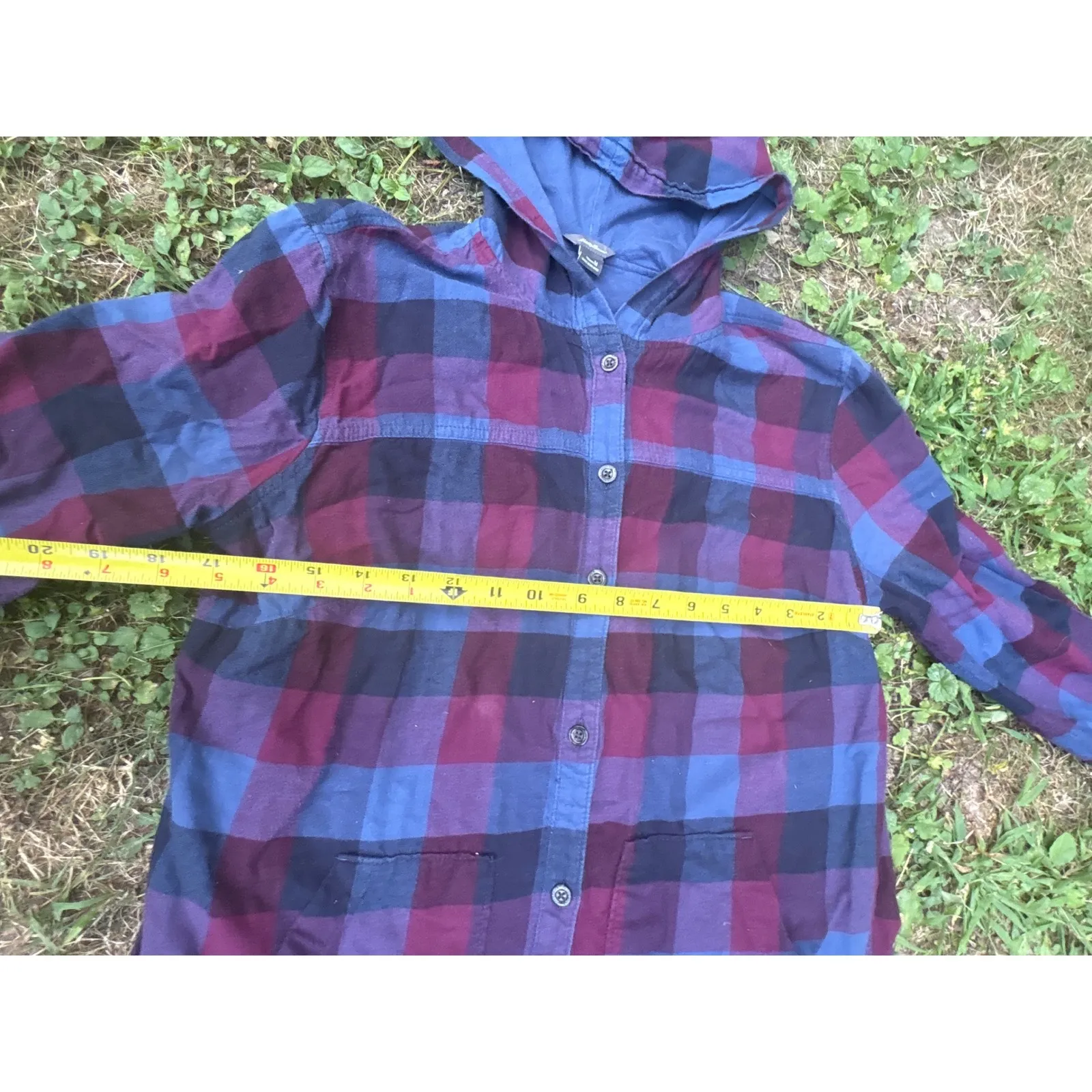 Eddie Bauer  Womens Flannel Shirt Jacket Button Up Hooded Plaid Medium Fall Basic - Image 8