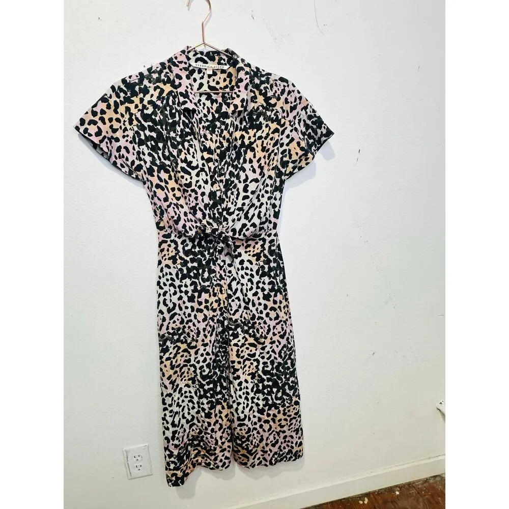 VERONICA BEARD Multicolored Printed Animal Print Silk Amani Watercolor Dress 2 - Image 3