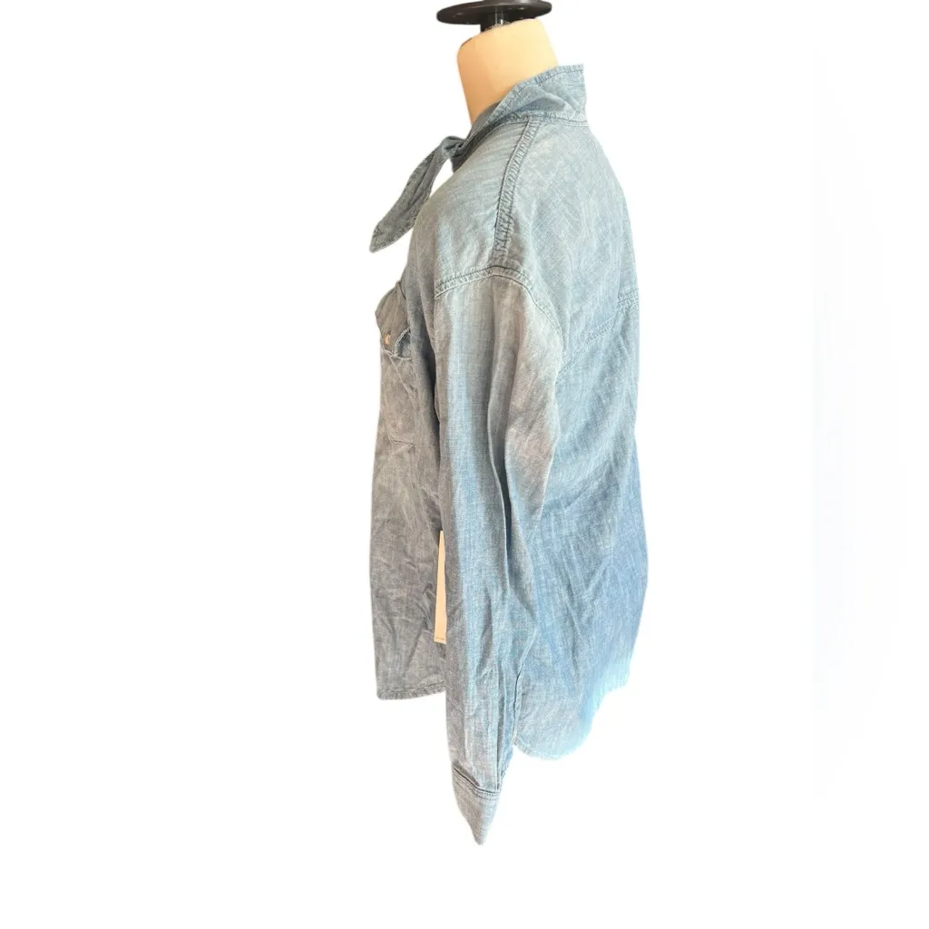 AMO denim button front‎ neck tie blouse size small,nwt Blue - Image 3