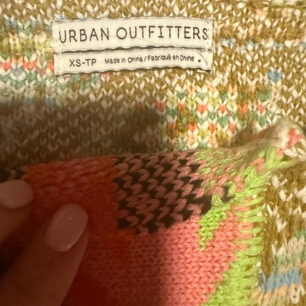 Urban Outfitters Pink and Green Asymmetrical 3/4 Sleeve Crop Top Sweater - Image 6