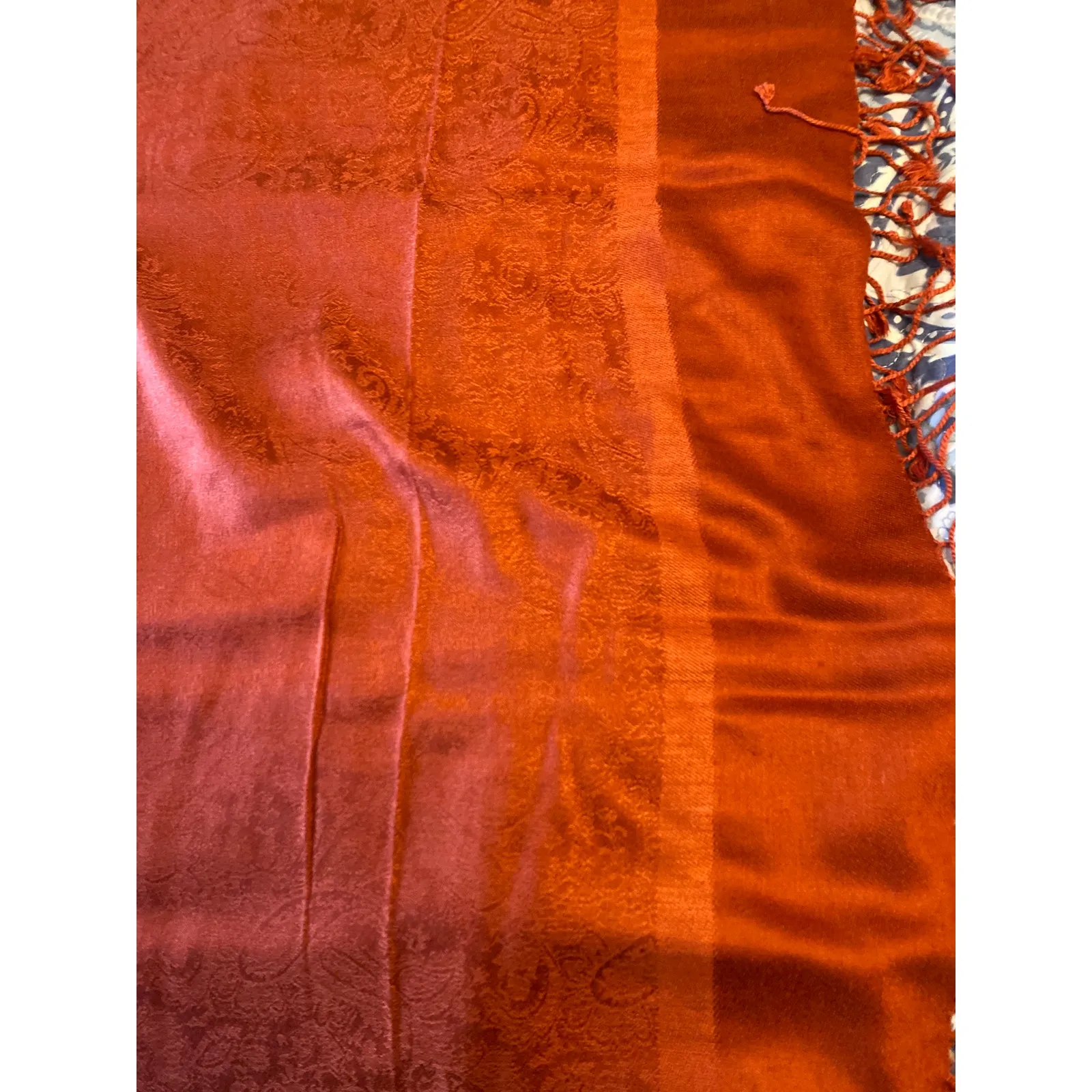 Vintage Pashmina Women's One Size Silk Blend Orange Scarves Wrap - Image 4