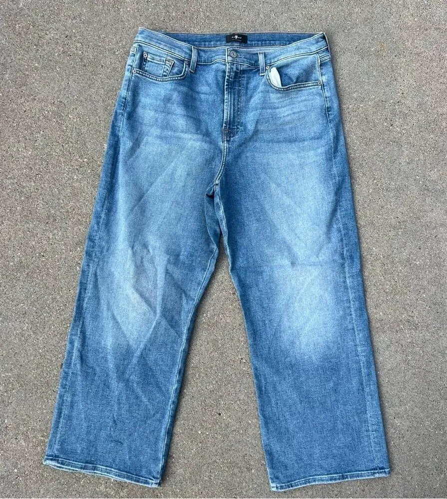 7 For All Mankind Alexa High Waist Crop Wide Leg Jeans In Lakeside Size 32 - Image 2