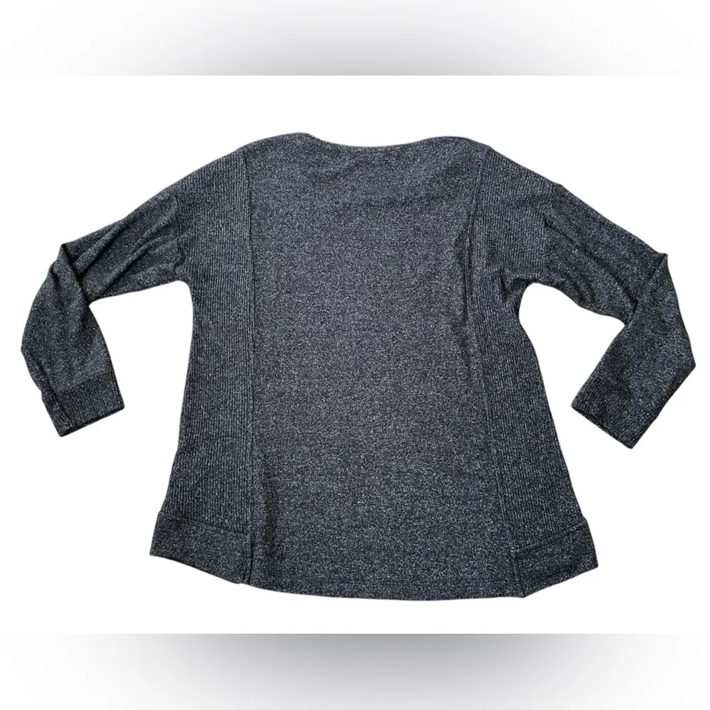 Soft Surroundings Gray Ribbed Button Long Sleeve Cozy Casual Stretch Top - Image 2