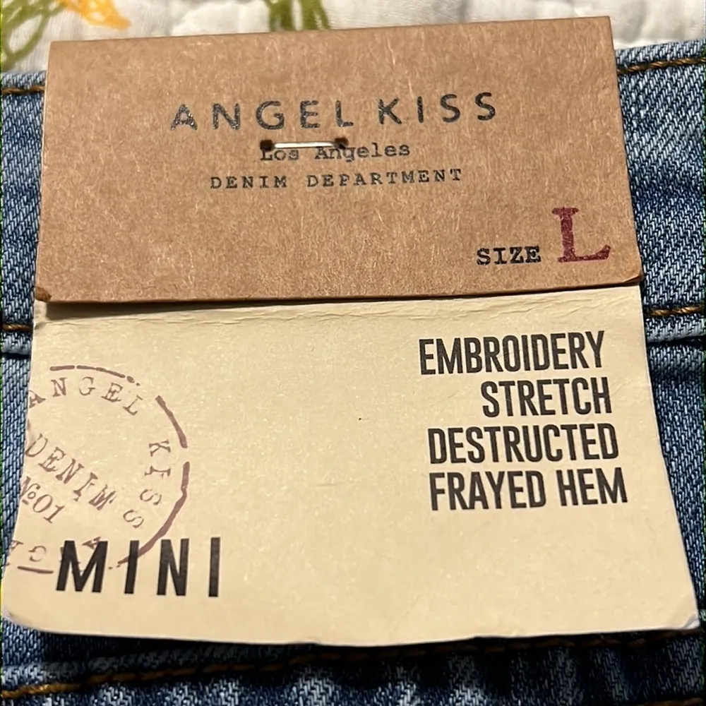 ANGEL KISS skirt size junior large embroidery stretch deconstructed frayed hem - Image 11
