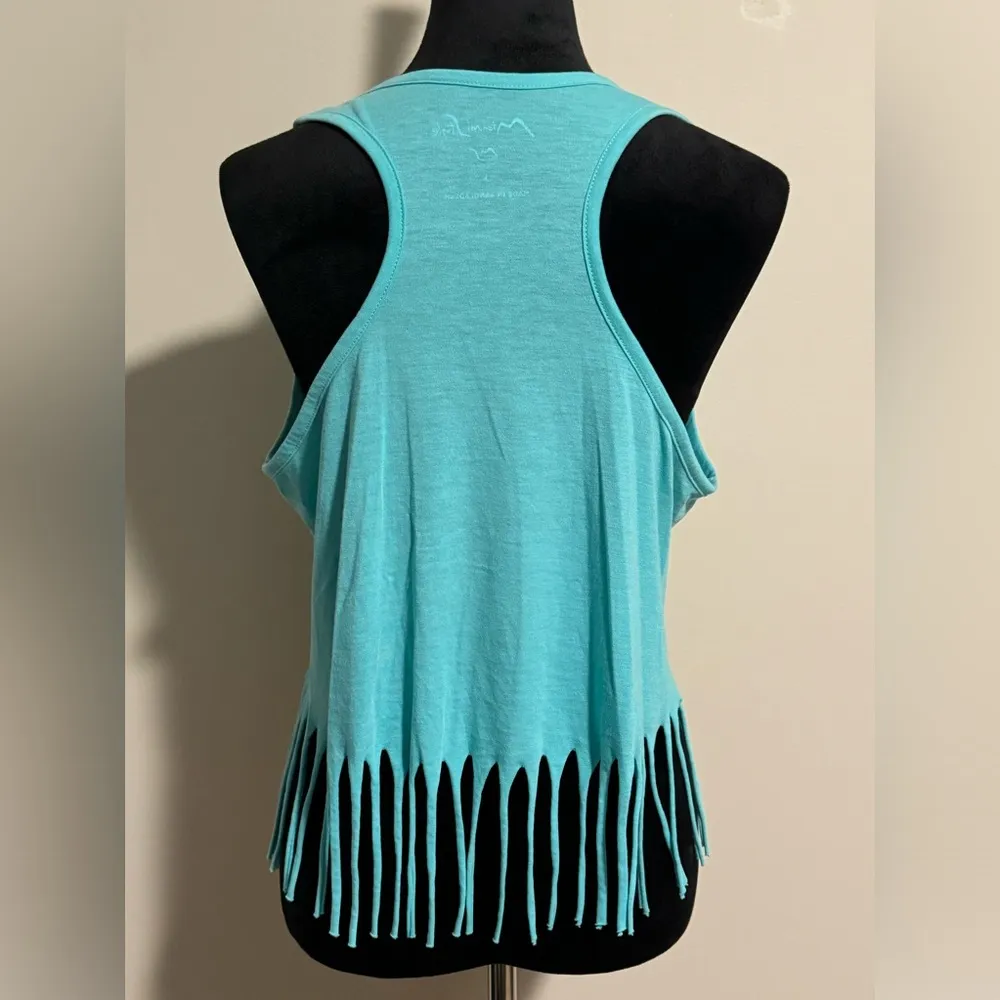 EUC Miami Style Blue and Black Clearwater Beach Cropped Fringe Tank size large - Image 4