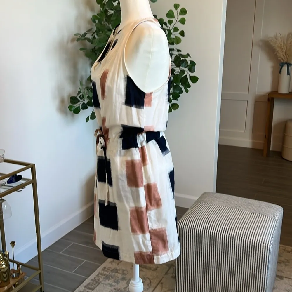 Anthropologie The Odells Yarn-Dyed Henley Shirt Dress Ikat Print Navy Small - Image 3