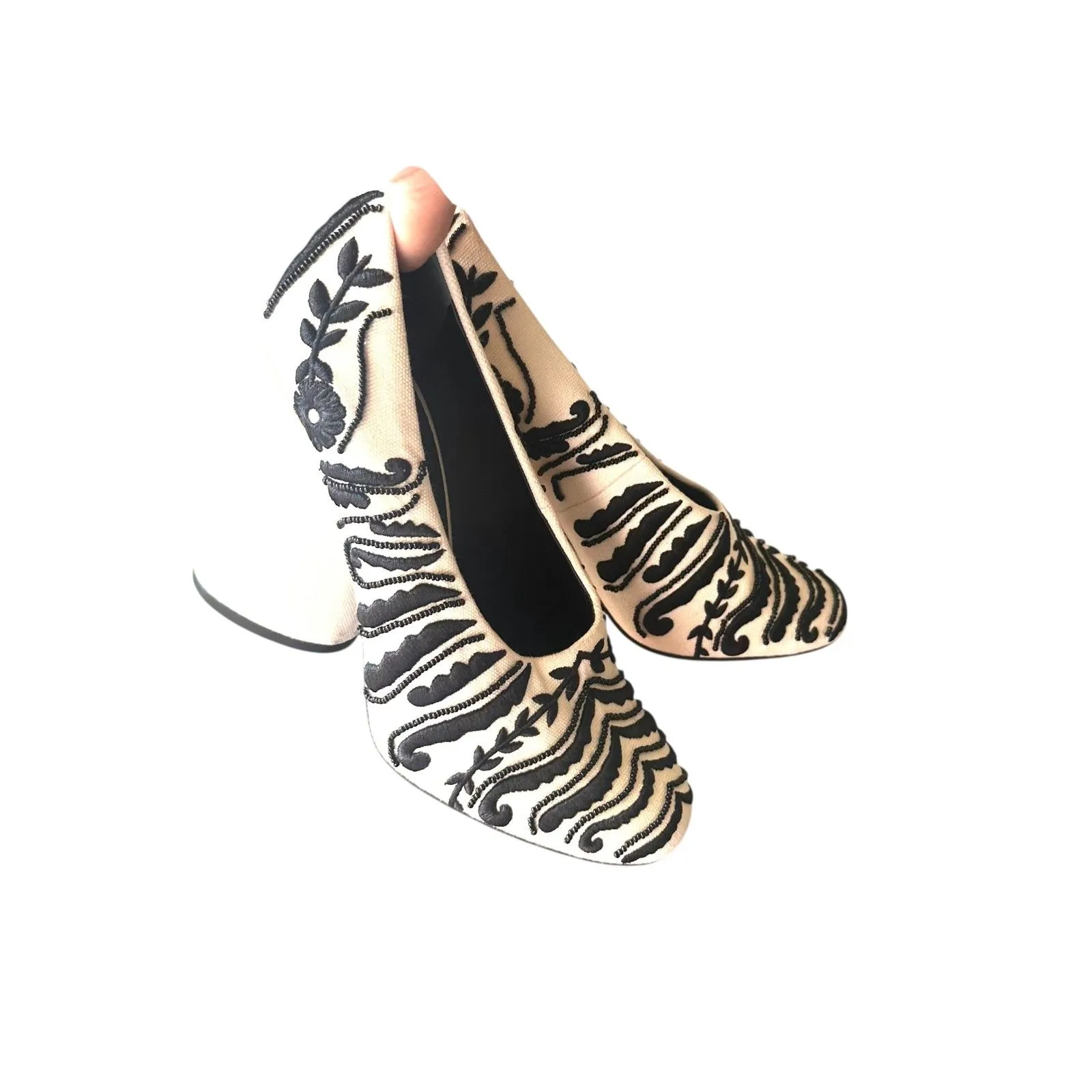 TORY‎ BURCH Lucia Embellished Canvas Heel White NWOB Sz 7 - Image 2