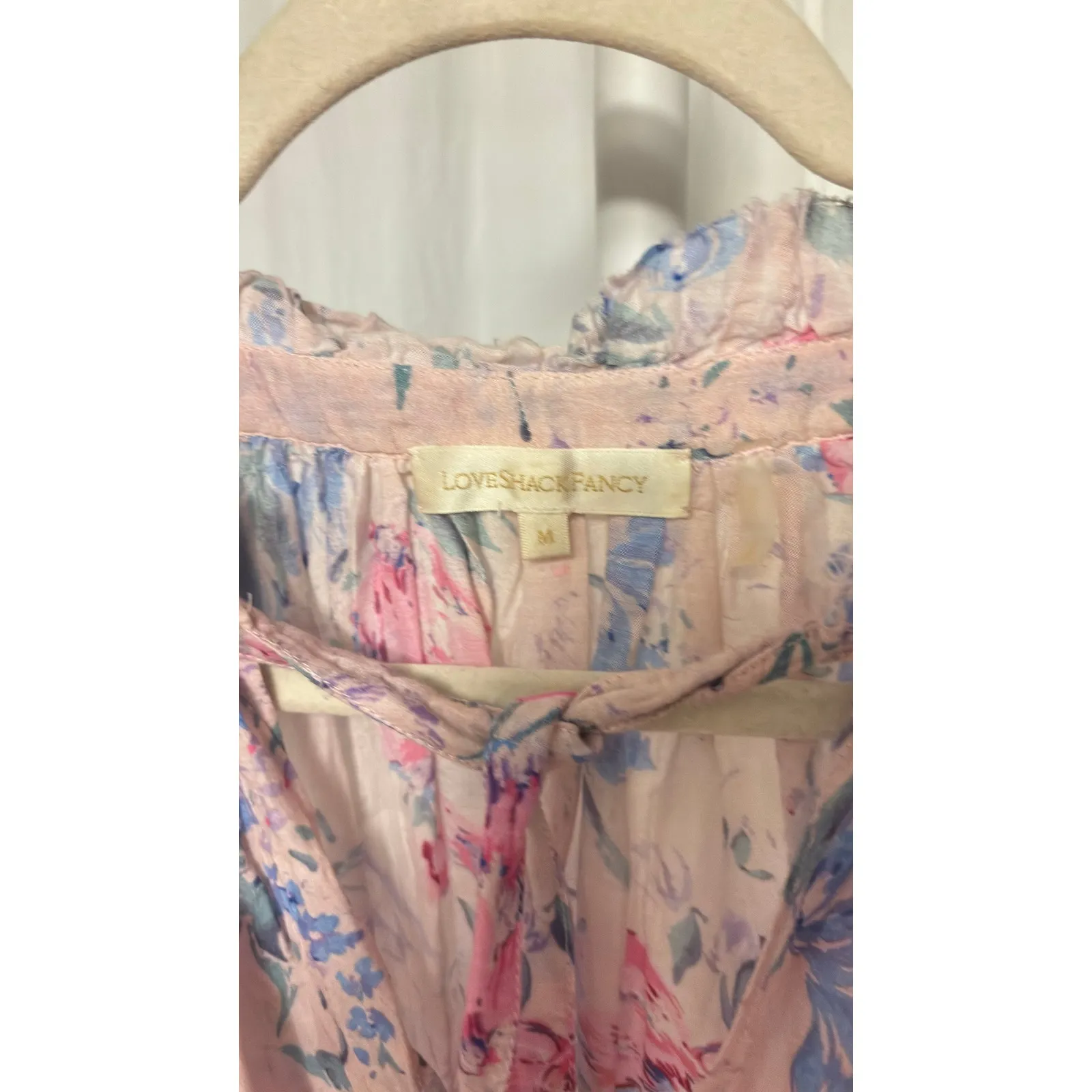 $295 LoveShackFancy Willow Floral Print Boho Ruffle Neck Tie Blouse Size M - Image 5