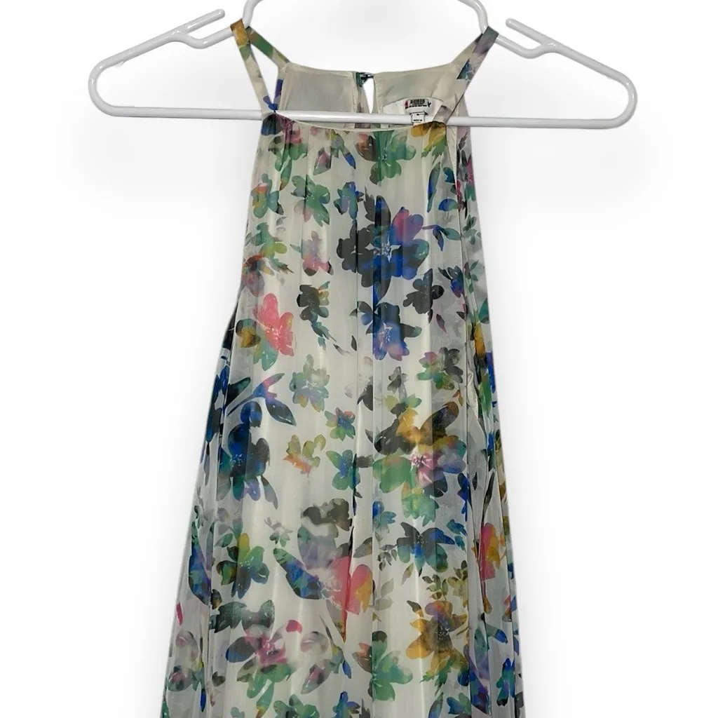 LIKELY Pleated Maxi Dress White Multicolor‎ Floral Sleeveless Halter Size 4 - Image 3