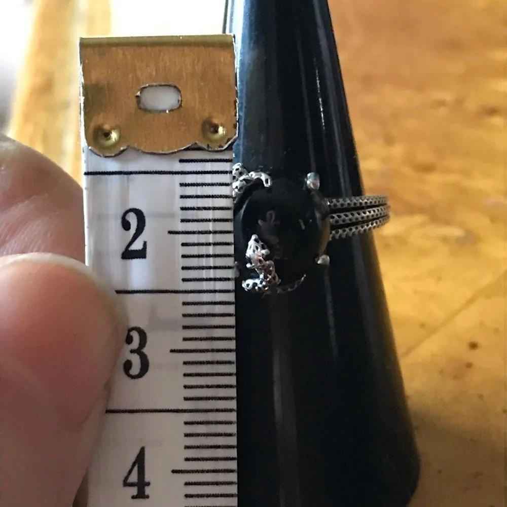 Natural Black Jade Sterling Silver Snake Ring Size 6 - Image 3