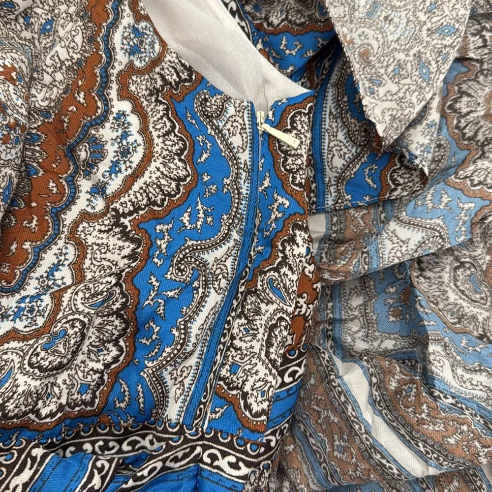 Whistles Paisley Print Asymmetric Belted Midi Dress Blue Brown Size US 4 - Image 10