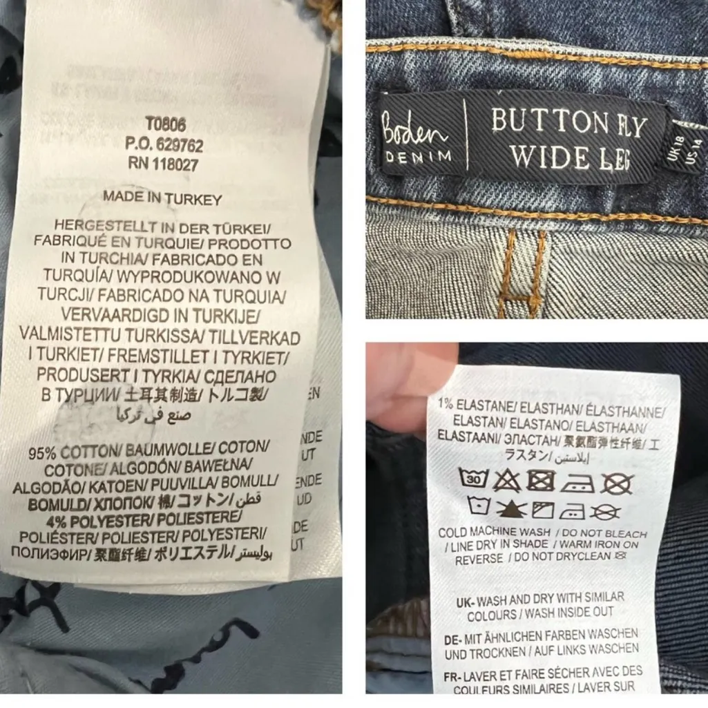 Boden Button Fly Wide Leg Jeans Size 14 Mid Vintage Denim Stretch Mom High Rise Blue - Image 13