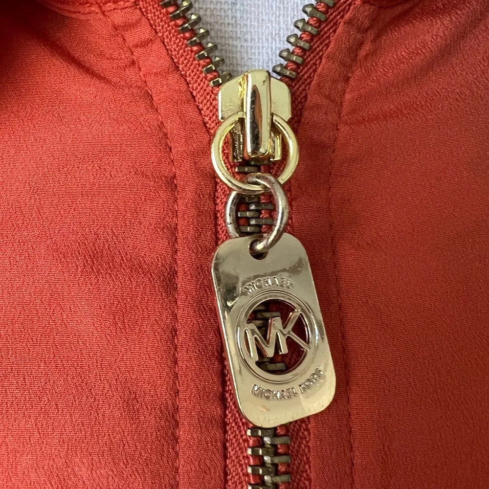 Michael Kors Zip Front Polyester Long Sleeve Burnt Orange size Large Blouse - Image 11