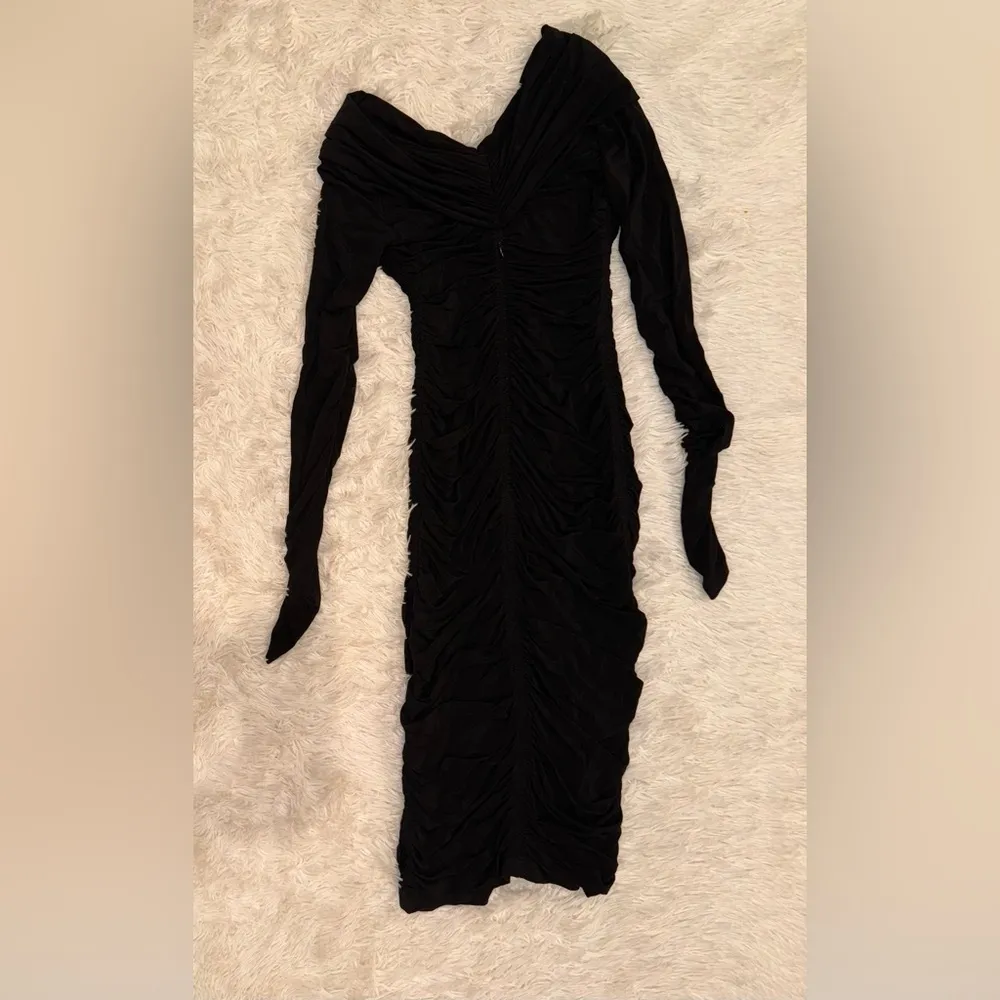 NWOT A.L.C. Off the shoulder long sleeves Ruched Jersey black Midi-Dress sz XS - Image 9