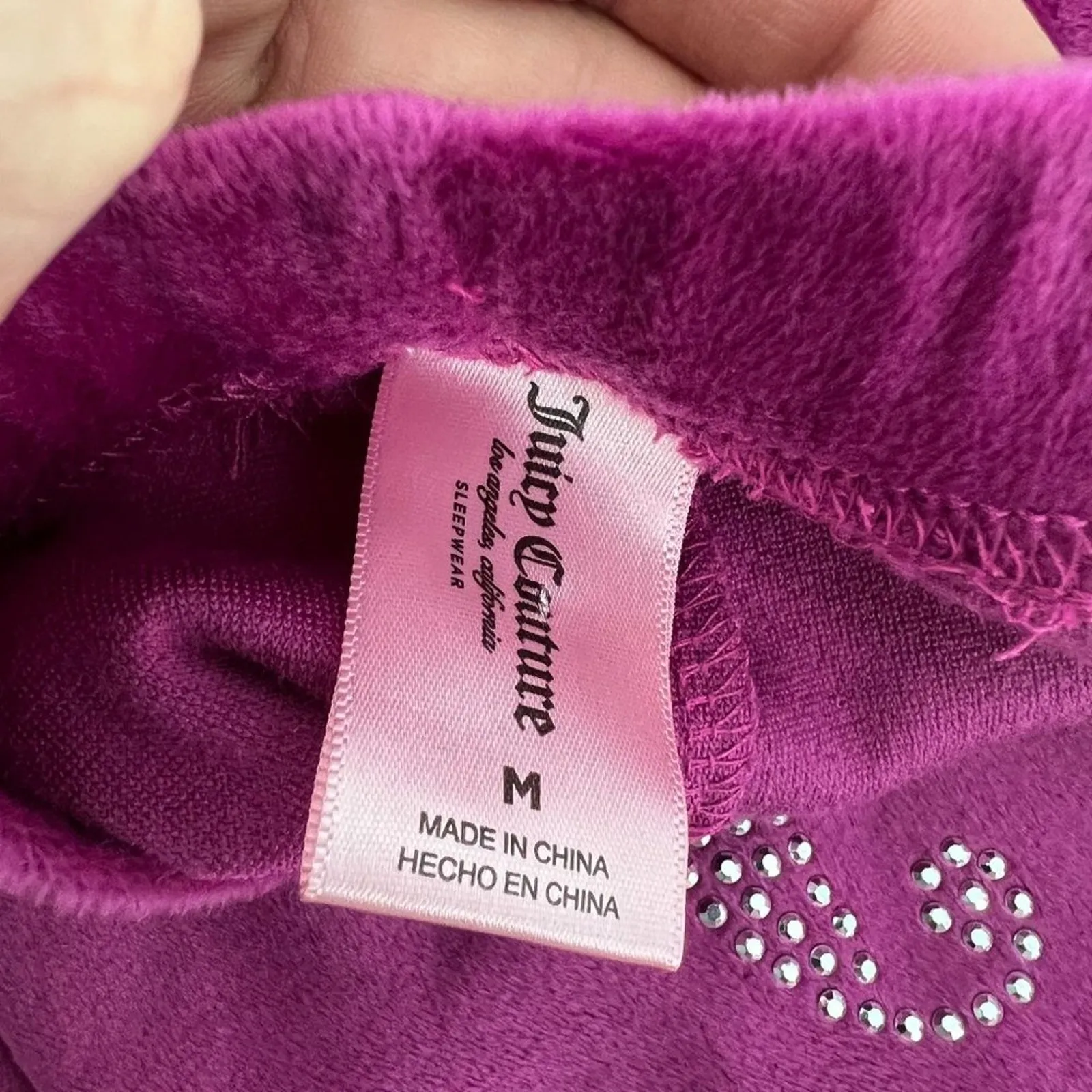 Juicy Couture Soft Pink Velour Lounge Pants Sparkly Bejeweled “Juicy” Medium - Image 3