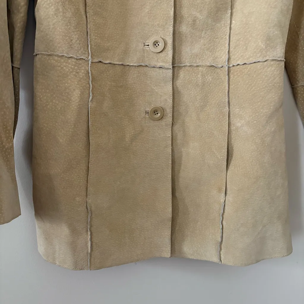 Vintage Y2K Blue Asphalt 100% leather suede jacket tan button front women size L Size L - Image 11