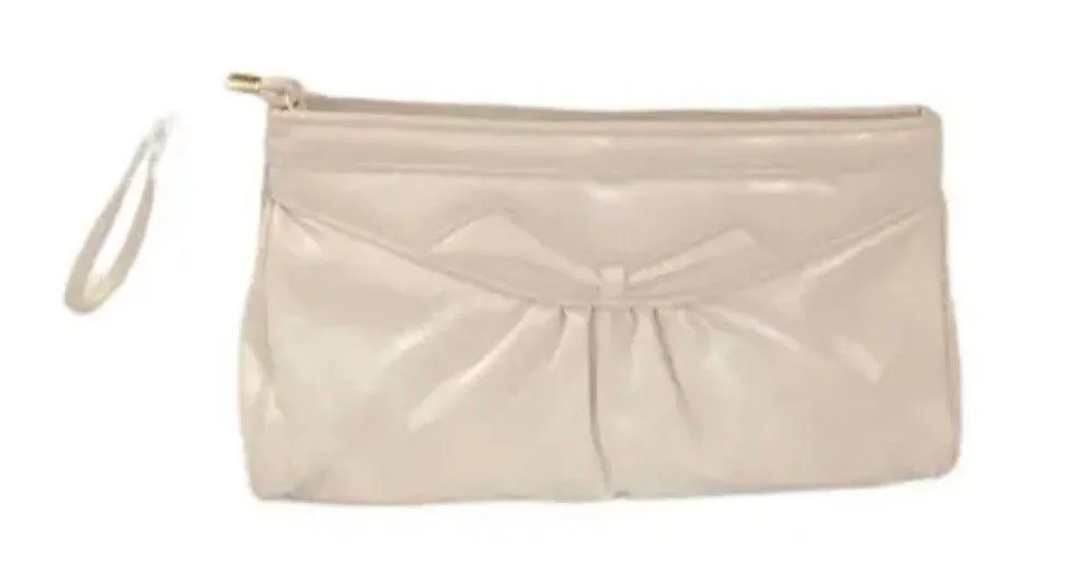 MCI Beautiful Vintage Faux Leather Clutch Bag W Wristlet Handle In Ivory White - Image 2