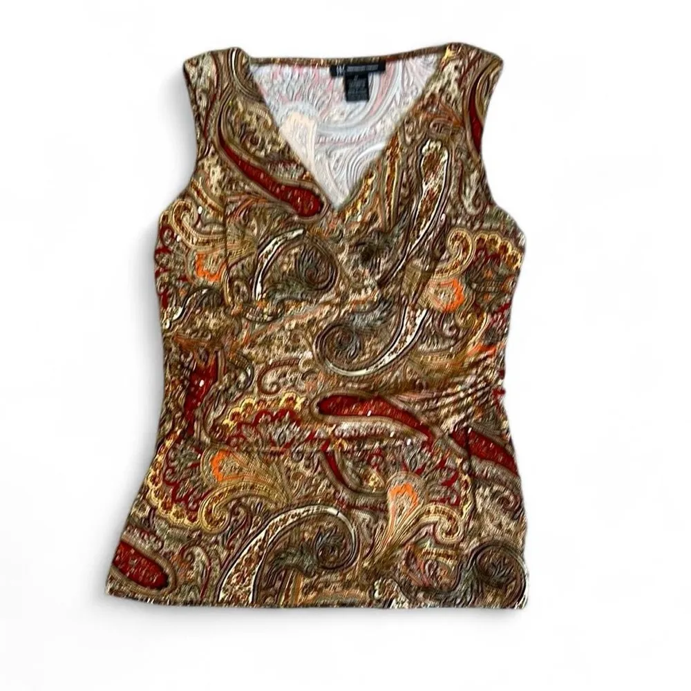 Y2K Sparkly Bling Paisley Top Brown Size M - Image 3