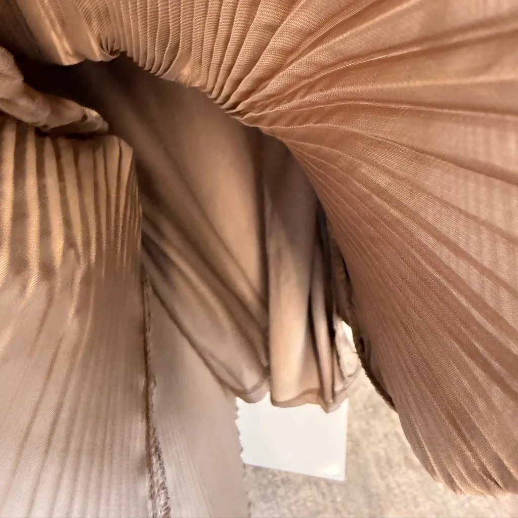 Pinky Cream And Beige Pleated Crochet Layer Midi Knee Length Dress Tan Size 8 - Image 4