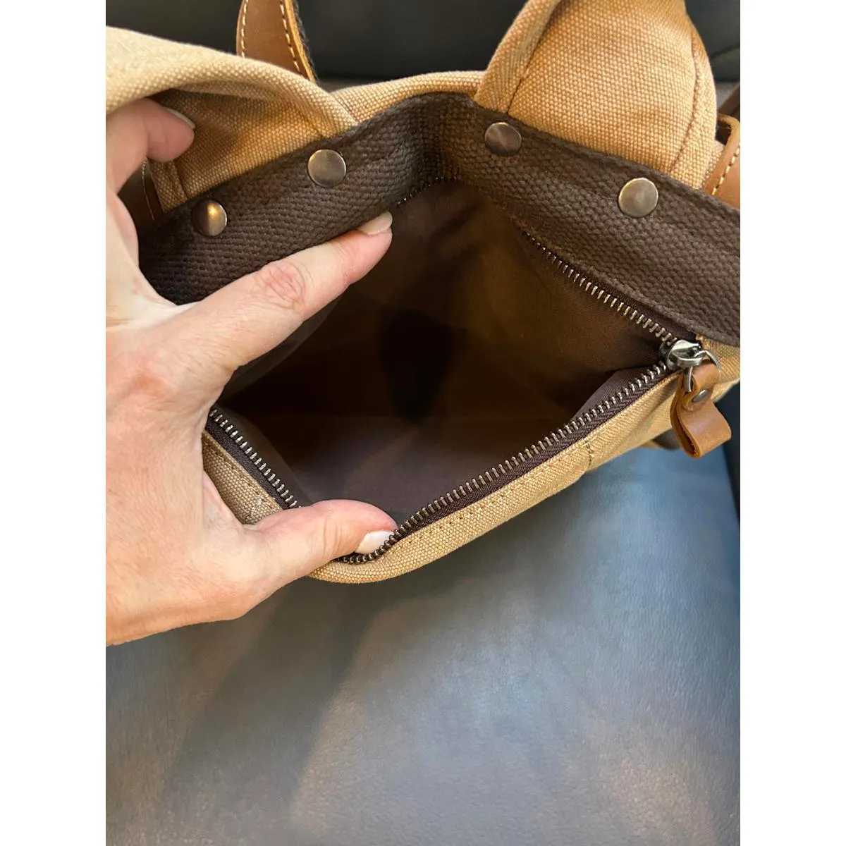 Canvas and Leather Women's Backpack Brown - Image 6