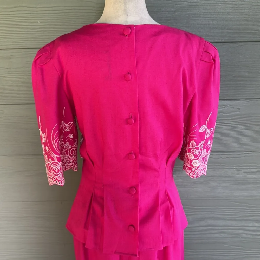 Vintage Images of Many Colors by Lucrezia Linen Two Piece Dress Pink Size 6 - Image 5