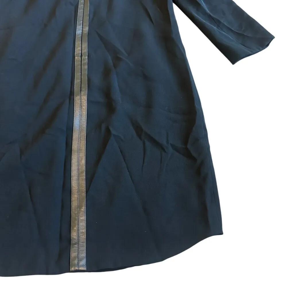 Vince Black Shift Dress w/ Leather Trim Crew Neck 3/4 Sleeves Size 6 Women's - Image 10