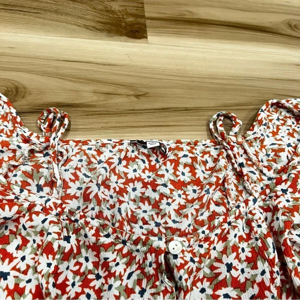 Patrons of Peace Orange Floral Off the Shoulder Ruffle Dress Women’s Small - Image 4