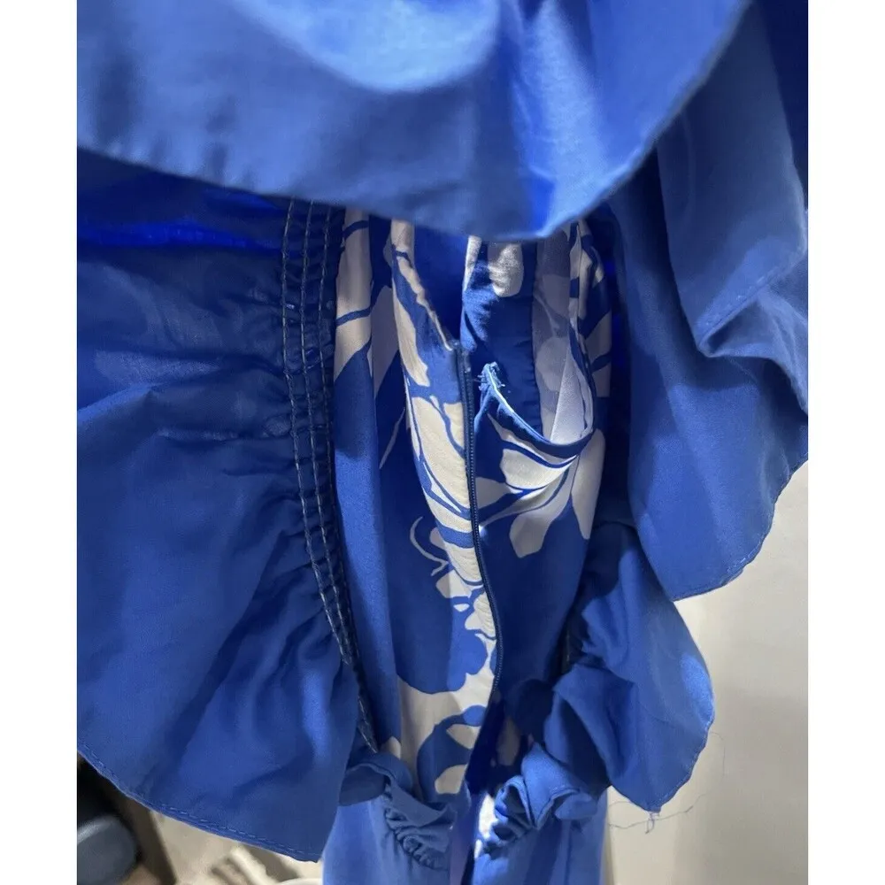 ZARA Daisy Floral Statement Ruffle Sleeve Midi Dress Size Medium Sweetheart Neck - Image 9