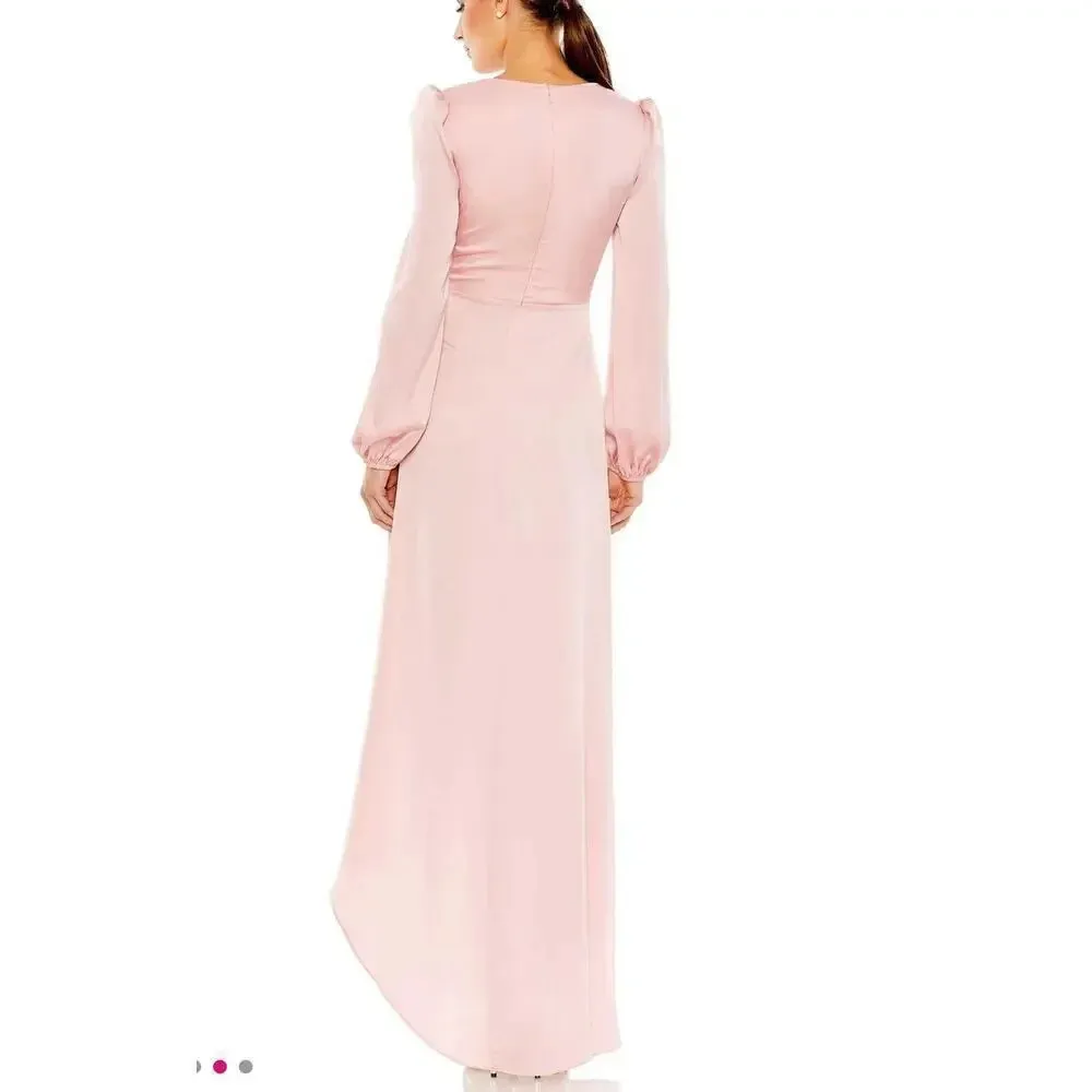 IEENA for Mac Duggal satin draped faux wrap evening gown light pink size 4 NWT - Image 2