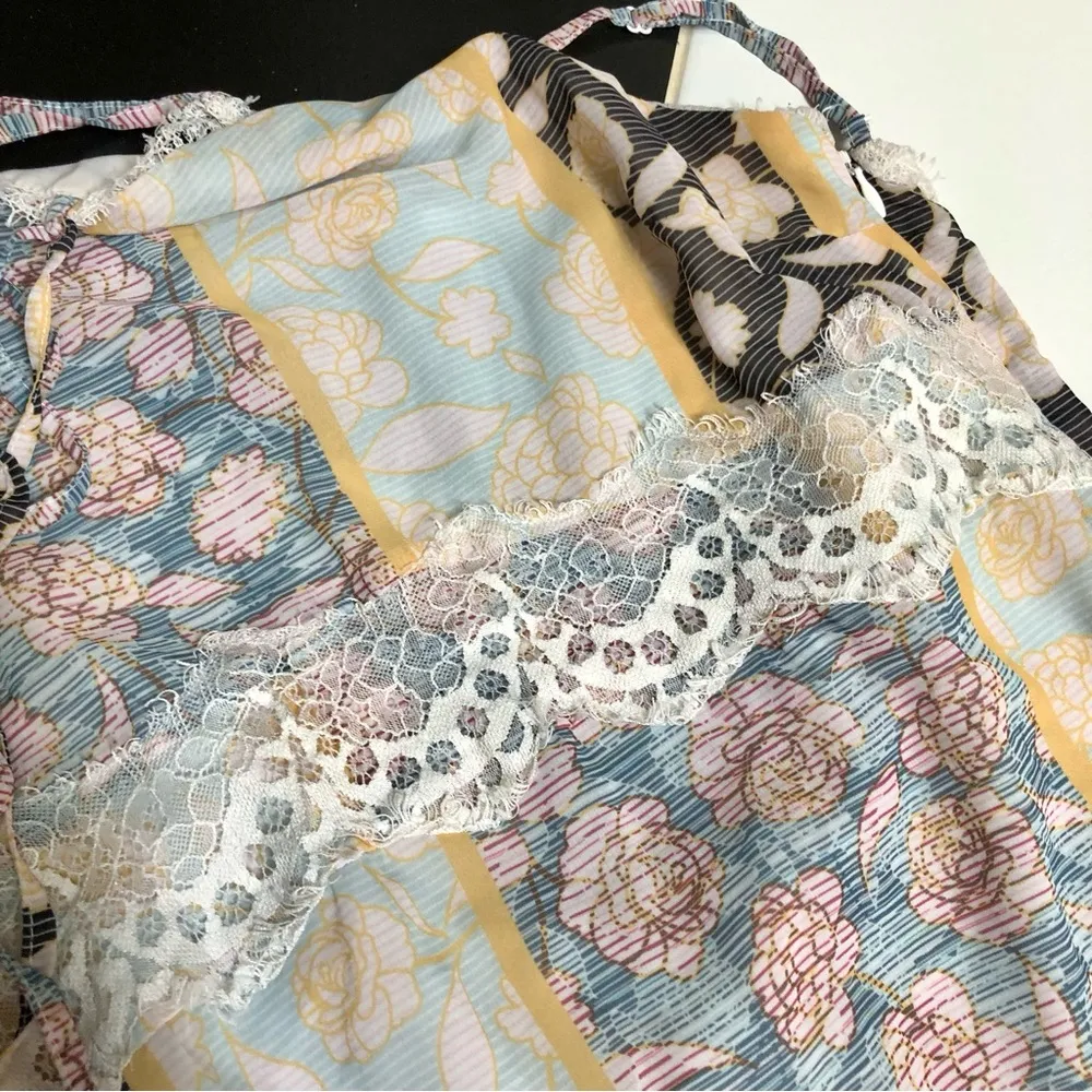 Monroe Floral Stripe Semi-Sheer Layered Maxi Dress Multicolored sz Med - Image 9