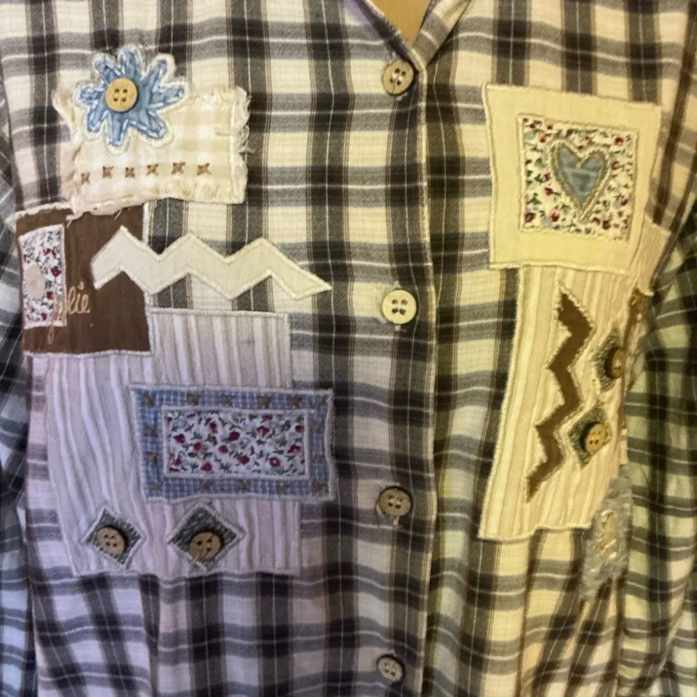 Vtg 90s krazykat patchwork flannel shirt Size M - Image 5