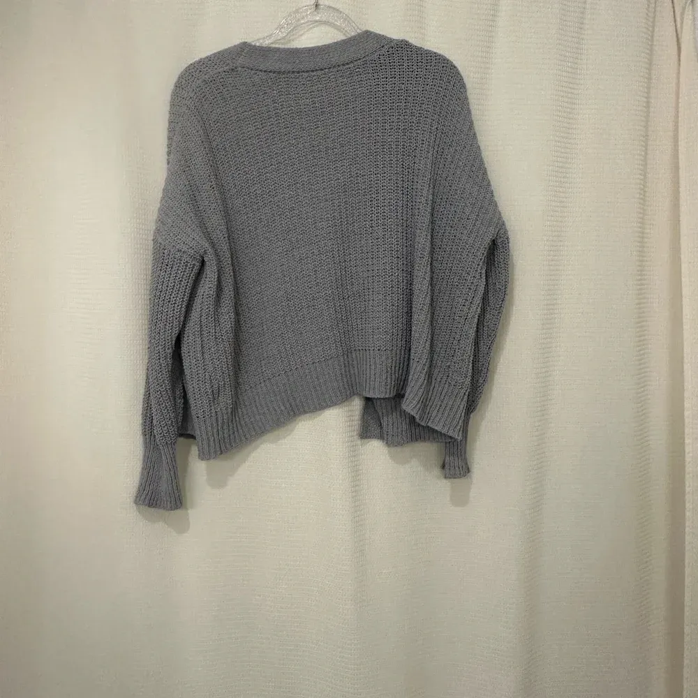 Chunky Knit Light Gray Open Front Cardigan w/ Pockets Cozy Layering Sweater L - Image 3
