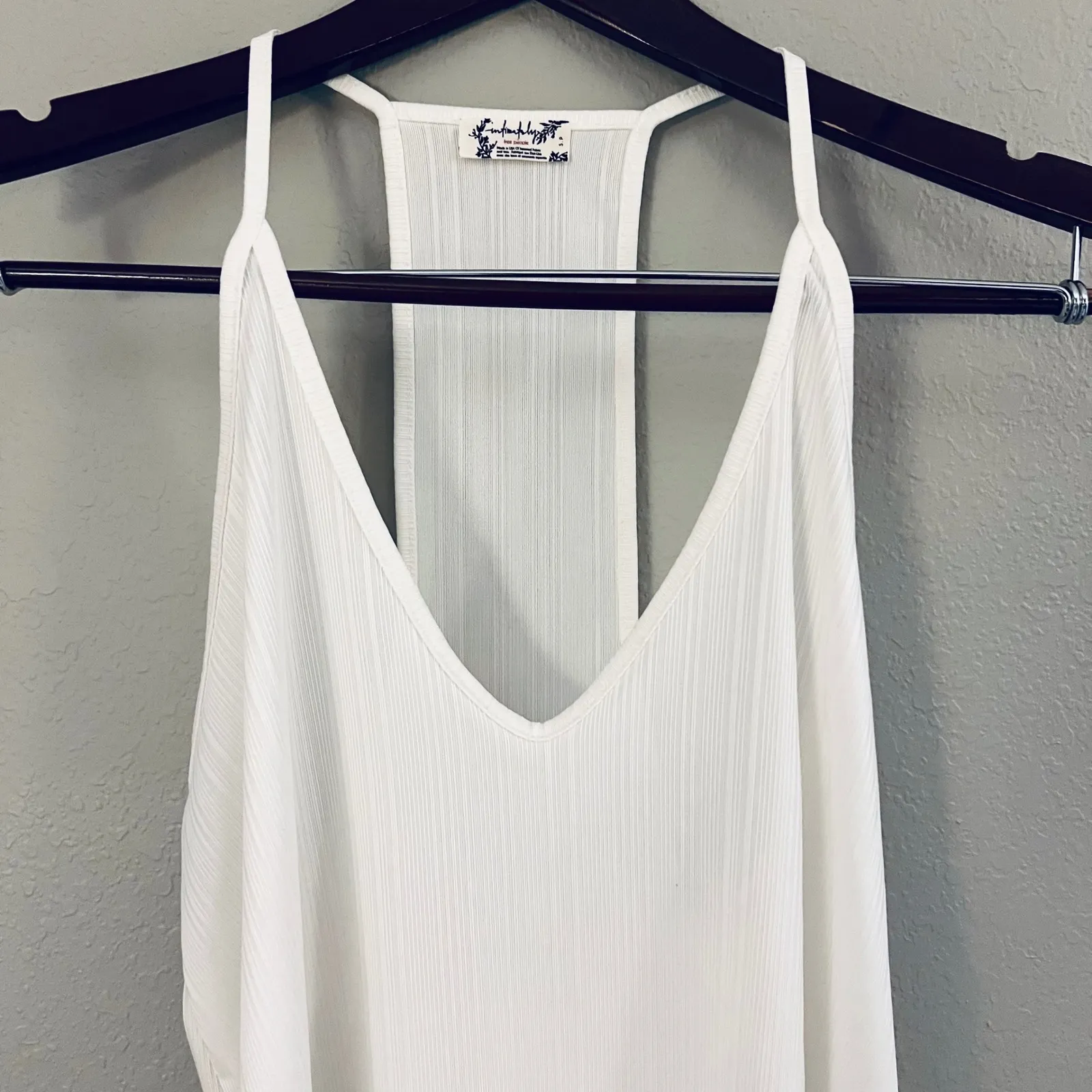 Free People Intimately White Ribbed Racerback V Neck Cami Tank‎ Top S - Image 3