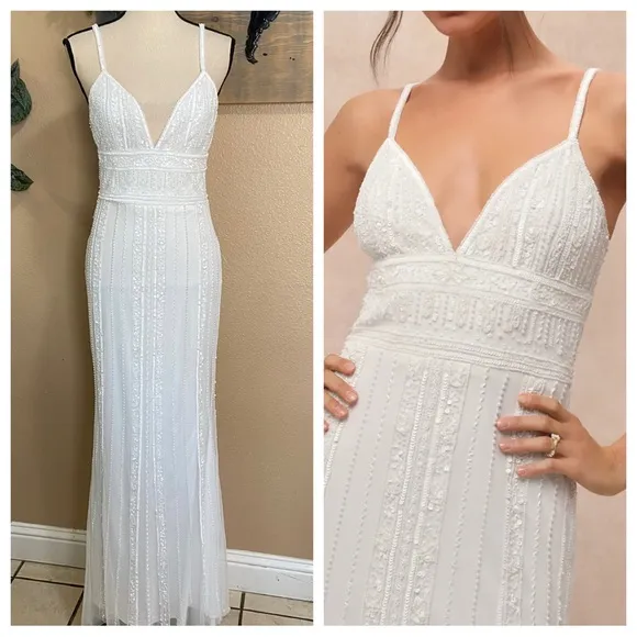 NWOT Lulus Stunning Vow White Beaded Sequin Maxi Dress - Image 2