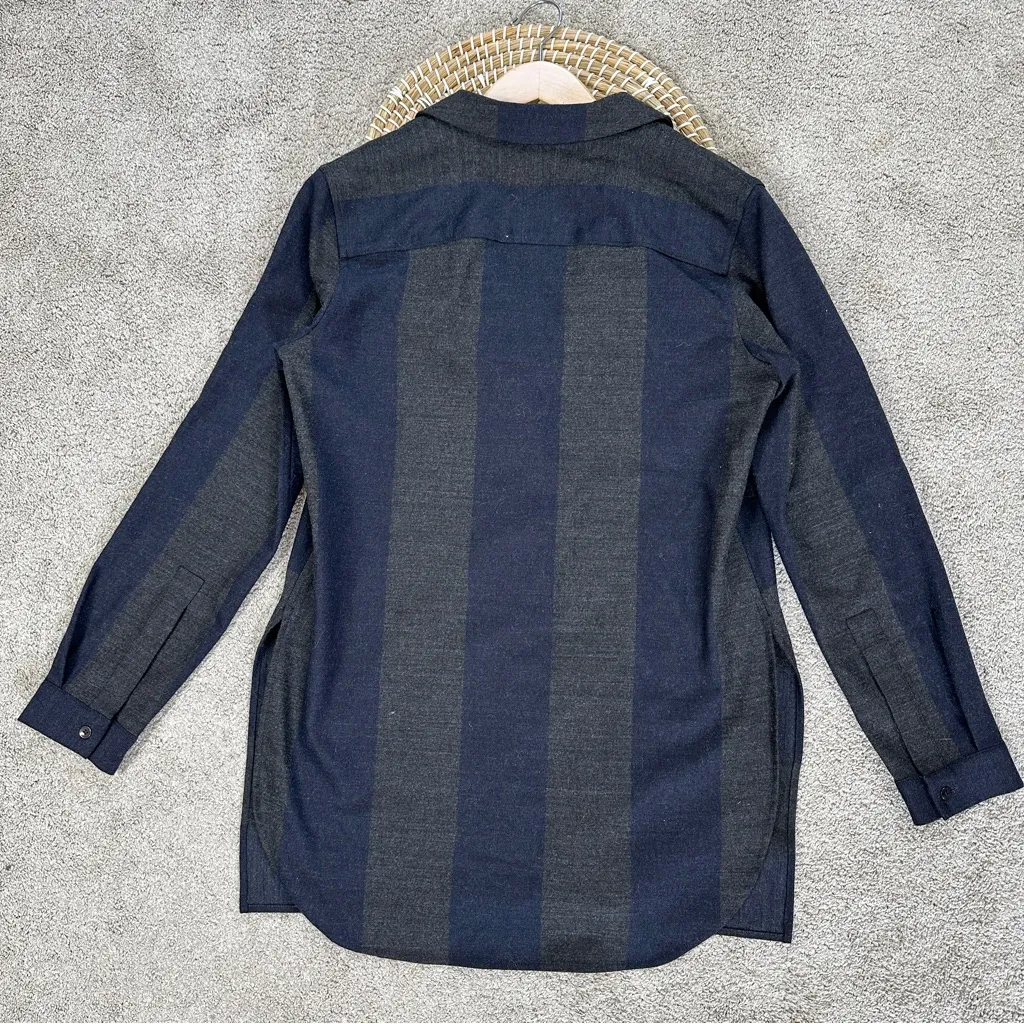 Tibi Women’s Virgin Wool Blend Button Down Blazer Jacket in Stripe Blue Gray S - Image 7