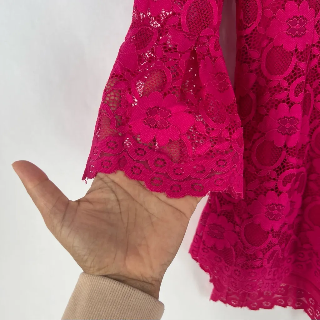 Isaac Mizrahi‎ Fuchsia Lace Flared Sleeve Peplum Blouse Size XS - Image 6