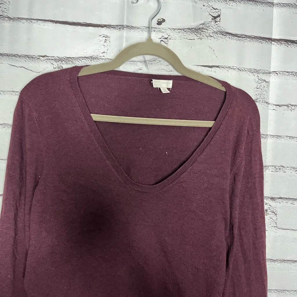 14th & Union Burgundy Long Sleeve Relaxed V-Neck Blouse SZ L Puff Sleeves - Image 4
