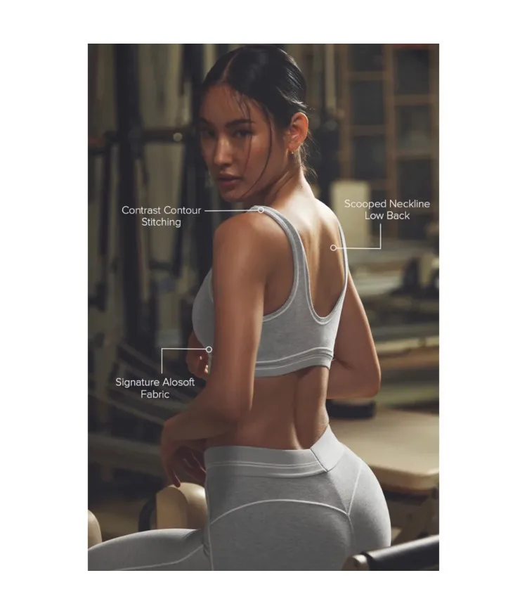 Alo Yoga Alosoft Heart Throb Bra Athletic Heather Grey/White L - Image 2